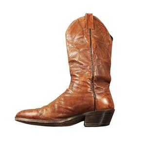 Vintage Dan Post Boots Mens Size 8 Brown Leather Western Cowboy Pointed Toe USA